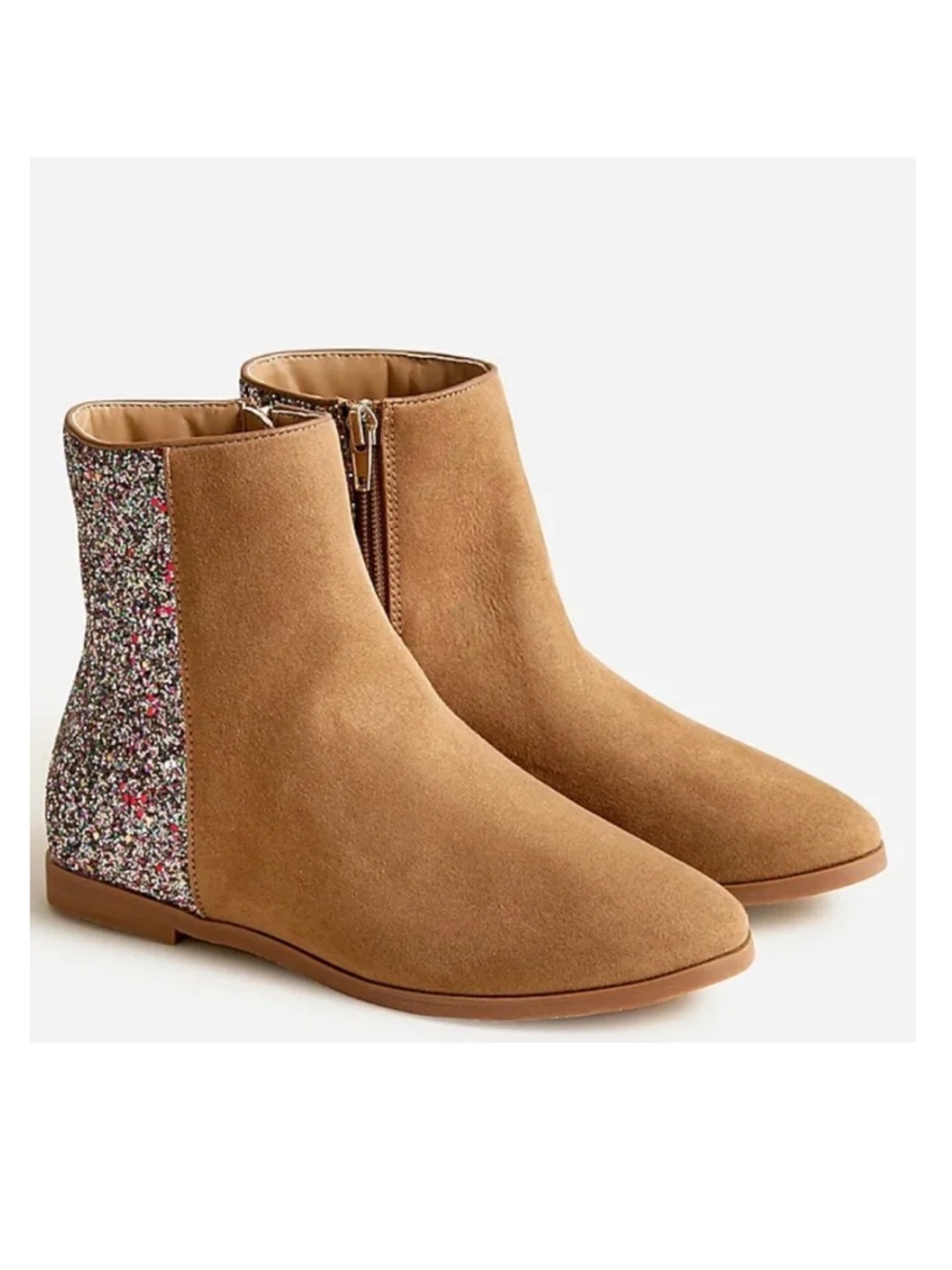JCREW CREWCUTS Girls Tan Suede Ankle Boots with Glitter Accent - LIKE NEW Size 2